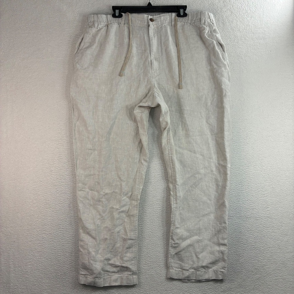 Caribbean Linen Pants Men 44x30 Beige Relaxed Drawstring Beach Coastal Summer‎